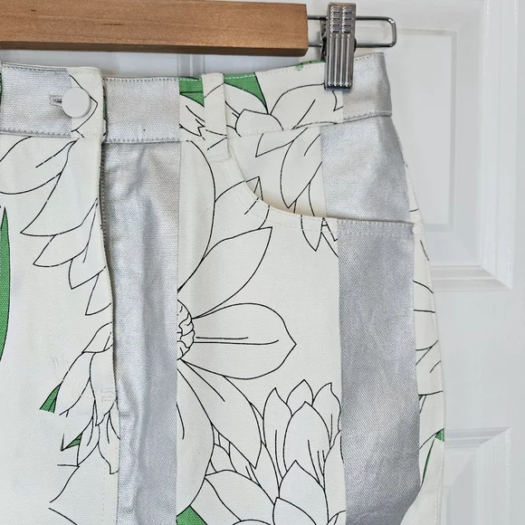 Phillip Lim Floral White Green/Silver Metallic Denim Jean Skirt NWT XS 0 - Picture 4 of 8